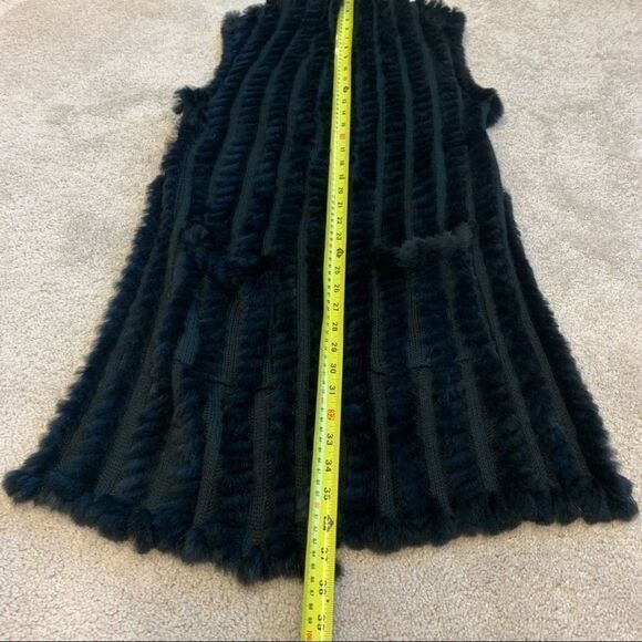 Love Token black rabbit fur high low asymmetrical vest with pockets size small - Picture 11 of 13